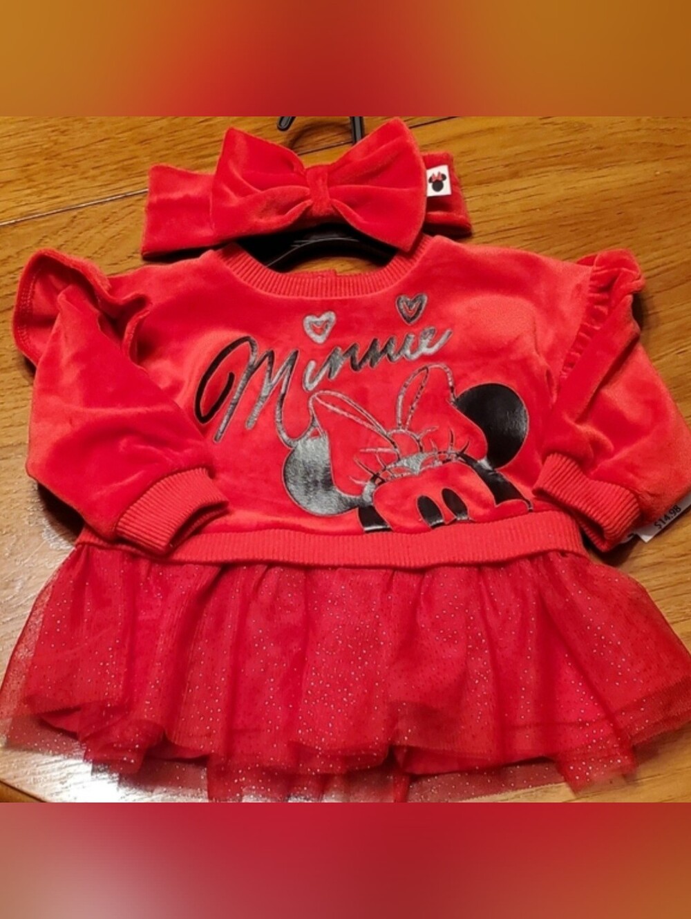 Disney Baby Red Dress w/matching Headband Bow. Sz 3/6 month